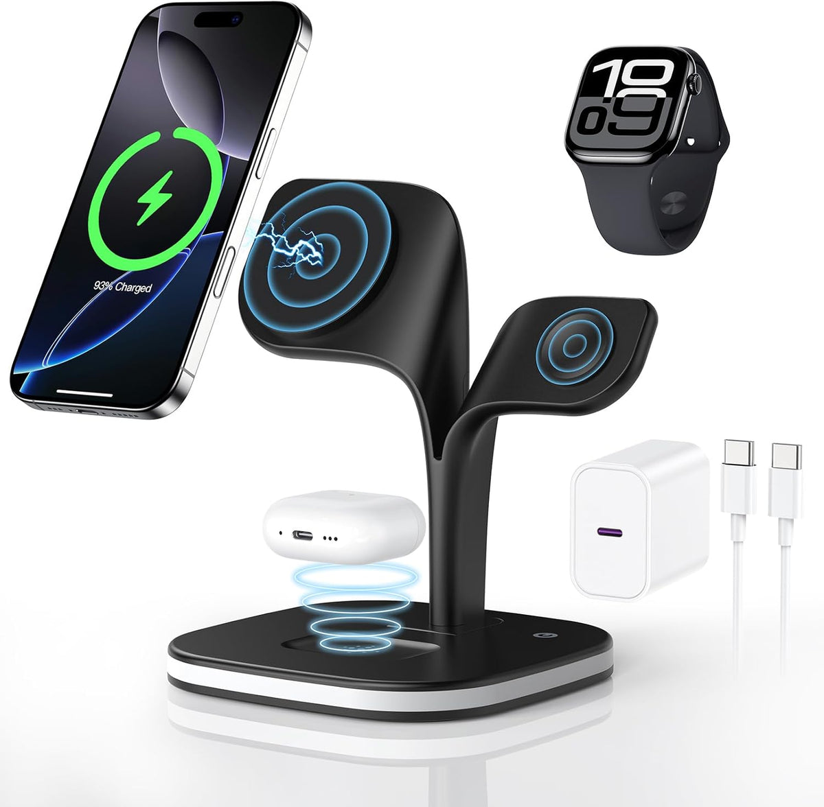 HJCE 3-in-1 Wireless Charging Station for iPhone, Apple Watch & AirPods