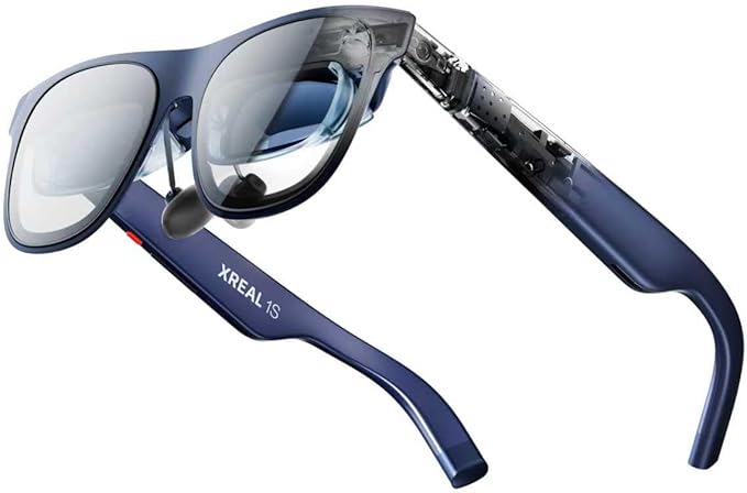 XREAL 1S AR glasses with blue frame on a white background